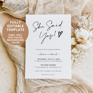 Minimal She Said Yes Bridal Shower Invitation | Boho Bridal Shower Invite | Minimalist Bridal Shower Template | Instant Download | A1