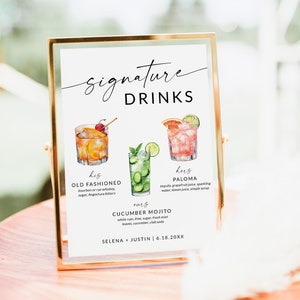 Enseigne de cocktail signature, enseigne de boisson signature, menu de bar, enseigne de boisson de mariage, boissons pour elle et lui, boisson des mariés, modèle modifiable S2