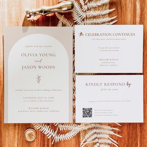 Bundle Wedding Invitation Suite with QR Code Rsvp and Details Card Wedding Invitation Set Minimalist Neutral Editable Template A4 image 1