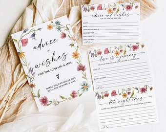 Wedding Advice Sign and Cards, Wildflower Bridal Shower Game, Advice for the Bride and Groom, Bridal Shower Advice, Editable Template, F1