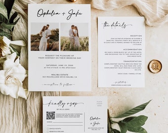 Wedding Invitation Template with Qr Code | Wedding Invitation Suite with Photo | Wedding Invitation Bundle | Rsvp and Details Card | A1