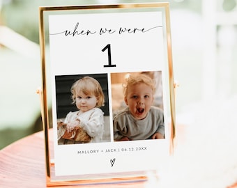 Número de mesa de fotos Signo de boda / Plantilla de boda de números de mesa / Cuando éramos números de mesa de edad / Cuando éramos jóvenes / Editable / A1