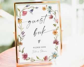 Baby Shower Guest Book Sign, Wildflower Baby Shower Book Sign, Please Sign Our Guest Book, Sign The Guest Book, Editable Template, F1