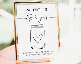 Parenting Tip Jar Sign | Baby Shower Tip Jar | Advice for Parents To Be | Advice Cards | Baby Shower Games Printable | Editable Template, S1