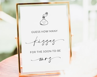 Guess How Many Kisses Sign | Bridal Shower Game Printable | Candy Game | How Many Kisses For The Soon To Be Mrs Game | Editable Template, A1