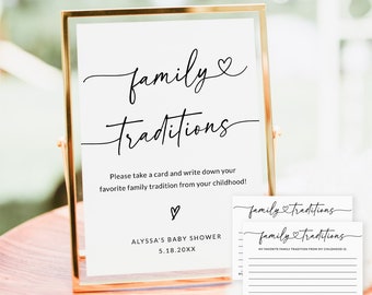 Family Traditions Sign and Card | Family Traditions Baby Shower Games Printable | Baby Shower Advice | Wishes for Baby | Editable | S1