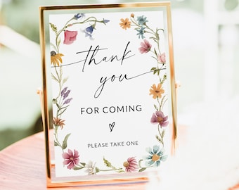 Baby Shower Thank You Sign, Wildflower Baby Shower, Please Take One Sign, Thank You For Coming, Thank You Table Sign, Editable Template, F1