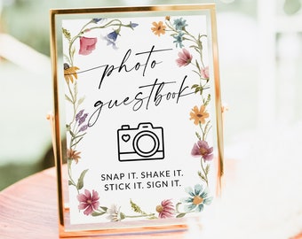 Photo Guestbook Sign, Wildflower Wedding Sign, Floral Wedding Sign, Polaroid Guestbook Sign, Sign Our Guestbook, Editable Template, F1