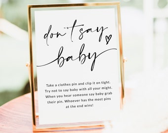 Don't Say Baby Game | Don't Say Baby Sign Printable | Baby Shower Games Printable | Baby Shower Sign | Don't Say Baby Clothespin Game | A1