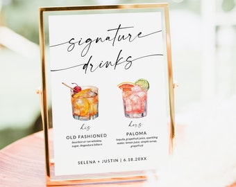 Signature Drinks Sign, Signature Drinks Menu, Signature Cocktail Sign, Wedding Bar Sign, Wedding Drink Menu, Bar Menu, Editable Template, S2