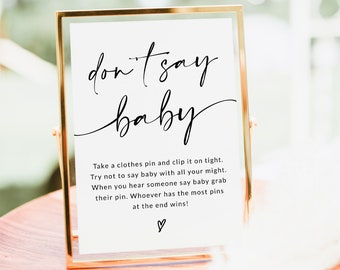 Don't Say Baby Clothespin Game | Don't Say Baby Sign Printable | Baby Shower Games Printable | Baby Shower Sign | Don't Say Baby Game | A1