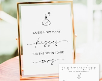 Guess How Many Kisses Bridal Shower Game | Soon To Be Mrs | Bridal Shower Game Printable | Kisses In the Jar | Candy Game | Template | A1