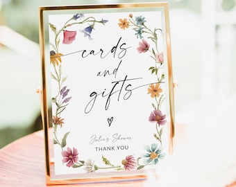 Cards and Gifts Sign, Wildflower Baby Shower Game, Baby Shower Gift Sign, Books and Gifts, Floral Baby Shower, Editable Template, F1