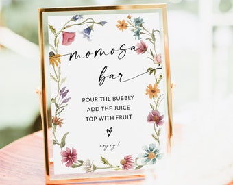 Momosa Bar Sign, Wildflower Baby Shower, Bubbly Bar Sign, Mimosa Bar Sign, Baby Shower Table Sign, Baby Shower Editable Template, F1