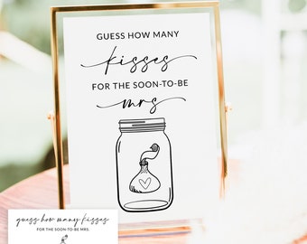 Guess How Many Kisses For The Soon To Be Mrs Bridal Shower Game | How Many Kisses Game | Bridal Shower Game Printable | Kisses In the Jar A1