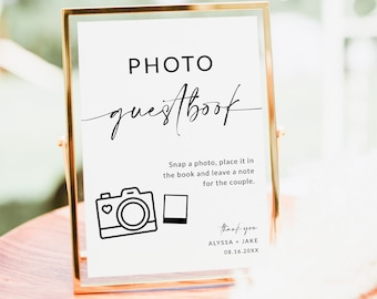 Photo Guest Book Sign, Guest Book Wedding Table Sign, Polaroid Guest Book Sign, Leave A Photo, Snap It Shake It, Editable Template A1