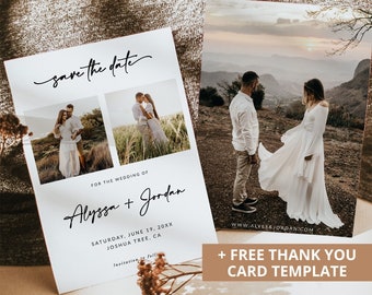 Minimalist Save The Date Template | Save The Date Template with Photo | Boho Save The Date Card | Editable Template Download | A1