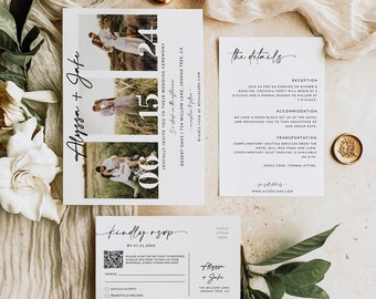 Minimalist Wedding Invitation Suite with QR Code | Wedding Invitation Template with Photo | Modern Simple Invite | Editable Template | A1