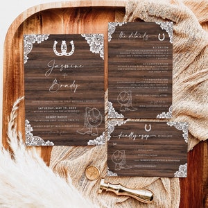 Ensemble de faire-part de mariage rustique | Suite de faire-part de mariage dans une grange champêtre avec intercalaires | de détails sur la ferme | Carte RSVP | Modèle | C1