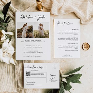 Hochzeitseinladung Vorlage mit Qr Code | Hochzeitseinladung mit Foto | Hochzeitseinladungs-Bundle | Rsvp und Detailkarte | A1