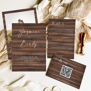Faire-part de mariage rustique avec code QR | Suite de faire-part de mariage dans une grange champêtre | Détails sur la ferme et carte Rsvp | Modèle de mariage | C1