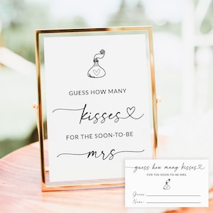 Guess How Many Kisses For The Soon To Be Mrs | How Many Kisses for the Mrs | Bridal Shower Game Printable | Kisses in the Jar | Editable, S1