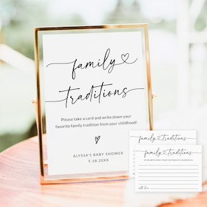 Signo y tarjeta de tradiciones familiares / Tradiciones familiares Juegos de baby shower imprimibles / Consejos de baby shower / Deseos para bebé / Editable / S1