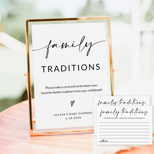 Family Tradition Sign and Card | Share A Memory | Baby Shower Advice | Baby Shower Game Printable | Baby Shower Sign | Editable Template, A1