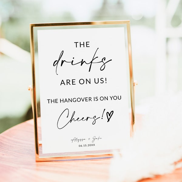 Wedding Bar Sign | The Drinks Are On Us The Hangover Is On You | Open Bar Sign | Wedding Bar Menu | Wedding Sign | Editable Template | A1