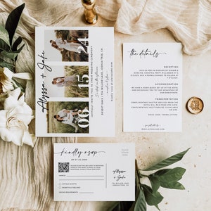 Minimalistisches Hochzeitseinladungs-Set mit QR Code | Hochzeitseinladung Vorlage mit Foto | Moderne einfache einladen | Bearbeitbare Vorlage | A1