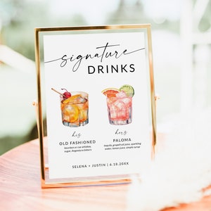 Enseigne de cocktail signature, enseigne de boisson signature, menu de bar, enseigne de boisson de mariage, boissons pour elle et lui, boisson des mariés, modèle modifiable S2