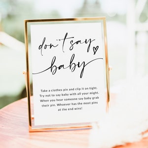 Don't Say Baby Game | Don't Say Baby Sign Printable | Baby Shower Games Printable | Baby Shower Sign | Don't Say Baby Clothespin Game | A1