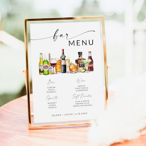 Barkarte, Barschild Hochzeit, Getränkekarte Hochzeit, Cocktailschild Hochzeit, Cocktailschild, Signature Cocktails, bearbeitbare Vorlage, S2
