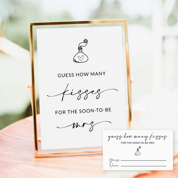 Guess How Many Kisses Bridal Shower Game | Soon To Be Mrs | Bridal Shower Game Printable | Kisses In the Jar | Candy Game | Template | A1