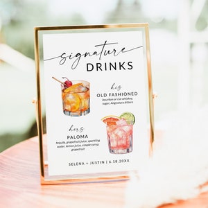 Signature Getränkeschild, Signature Getränkekarte, Hochzeit Bar Schild, Hochzeitsgetränkekarte, Signature Cocktail Schild, Barkarte, bearbeitbare Vorlage, S2