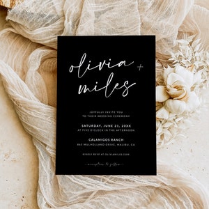Modèle de faire-part de mariage noir | Faire-part de mariage noir et blanc | Modèle d'invitation de mariage minimaliste et moderne | Téléchargement instantané | A1