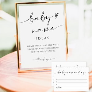 Teken en kaarten met ideeën voor babynamen, suggesties voor babynamen, babyshowerspelletjes afdrukbaar, babynaambordje, genderneutraal spel, bewerkbaar, A1
