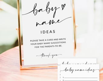 Pomysły na imiona dla dzieci, znaki i karty, sugestie imion dla dzieci, gry na baby shower do wydrukowania, znaki imion dla dzieci, gra neutralna pod względem płci, edytowalne, A1