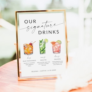 Enseigne de cocktail signature, enseigne de boisson signature, menu de bar, enseigne de boisson de mariage, boissons pour elle et lui, boisson des mariés, modèle modifiable S2