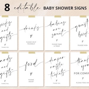 Paquete de carteles para baby shower / Carteles para mesa de baby shower / Libros y regalos / Rifa de pañales / Juego para baby shower imprimible / Plantilla editable / A1