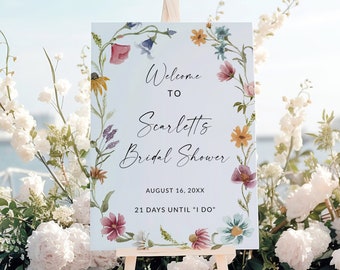 Wildflower Bridal Shower Welcome Sign, Love In Bloom Bridal Shower, Floral Bridal Shower Sign, Bridal Shower Signage, Editable Template, F1