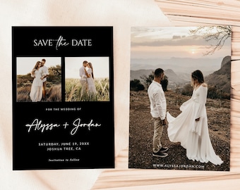Black Minimalist Save The Date Template, Modern Save The Date Template with Photo, Boho Save The Date Card, Editable Template Download, A1