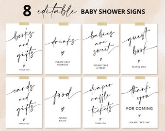 Baby Shower Sign Bundle | Baby Shower Table Signs | Books and Gifts | Diaper Raffle | Baby Shower Game Printable | Editable Template | A1