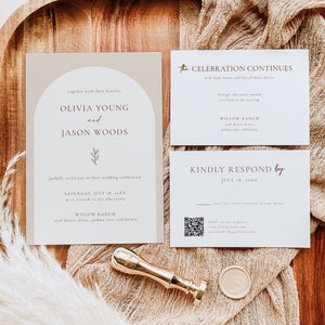 Bundle Wedding Invitation Suite with QR Code Rsvp and Details Card Wedding Invitation Set Minimalist Neutral Editable Template A4 image 2