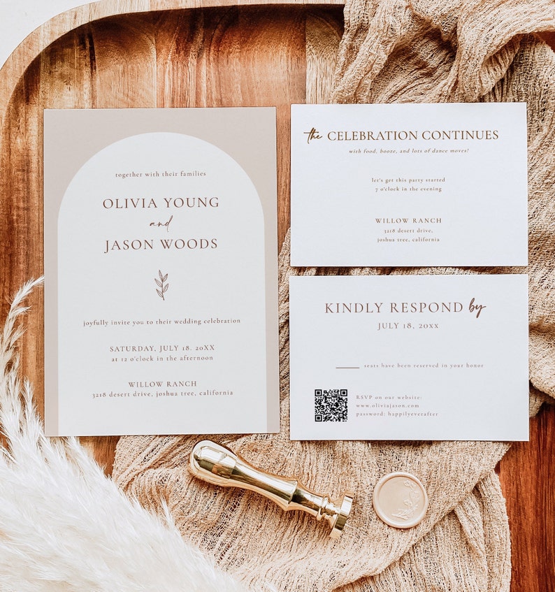 Bundle Wedding Invitation Suite with QR Code Rsvp and Details Card Wedding Invitation Set Minimalist Neutral Editable Template A4 image 2