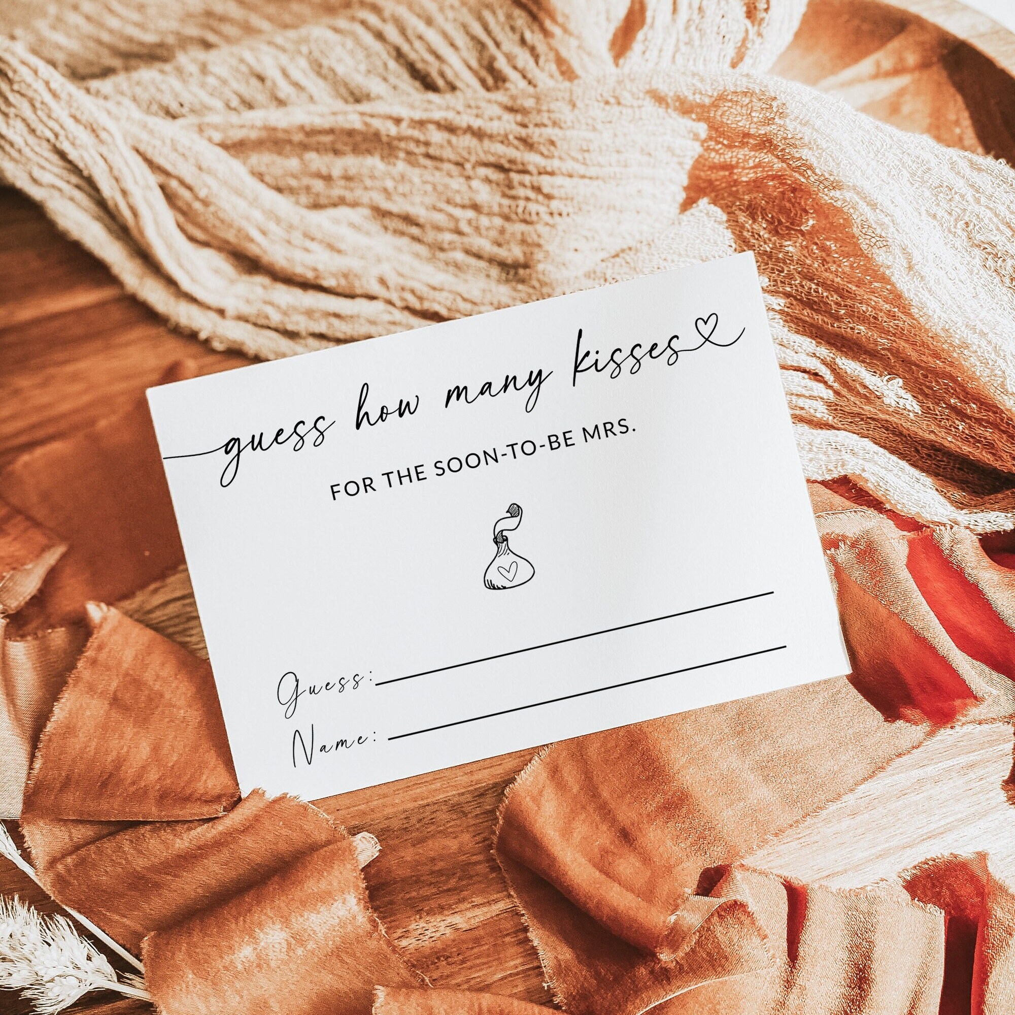 Guess How Many Kisses For The Soon To Be Mrs Card | Bridal Shower Game Printable | Kisses in the Jar | Kisses for the Mrs | Editable | S1