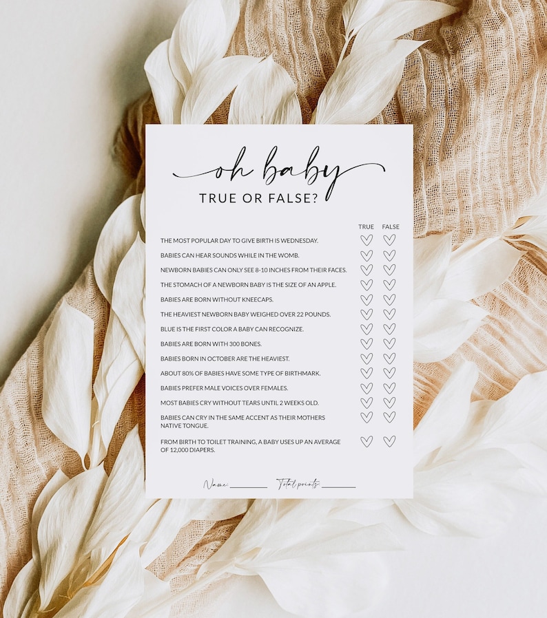 Baby Shower Game True or False Baby Shower Games Printable Oh Baby True or False Editable Template Instant Download A1