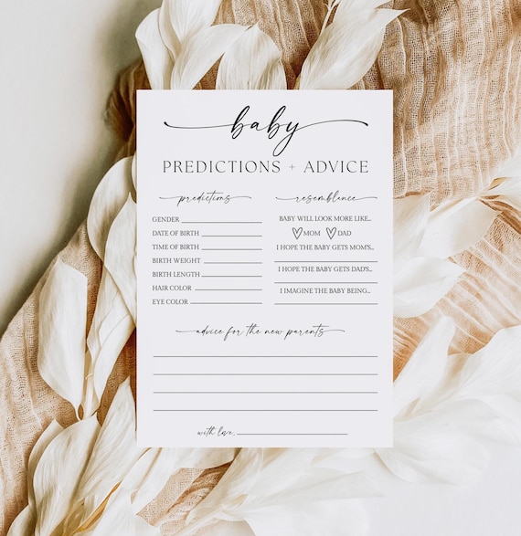 Baby Predictions and Advice, Baby Shower Predictions Card, Baby Shower Games Printable, Advice and Wishes for Baby, Editable Template, S2