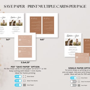 May include: A guide to printing multiple cards per page, showing different card sizes and options for saving paper. The options include "Save Paper" and "Single Paper".