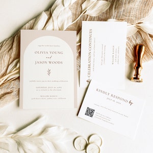Bundle Wedding Invitation Suite with QR Code Rsvp and Details Card Wedding Invitation Set Minimalist Neutral Editable Template A4 image 3